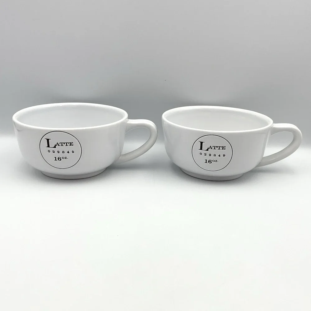 Pottery Barn Latte Bowl Mug Set of 2 White 16 oz Coffee‎ Soup Cups O22849